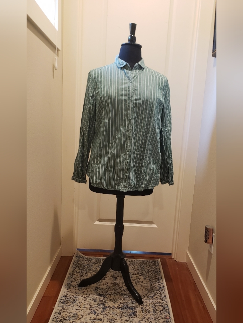 Liz Claibourn Women's Green Stripe Button-Down Shirt